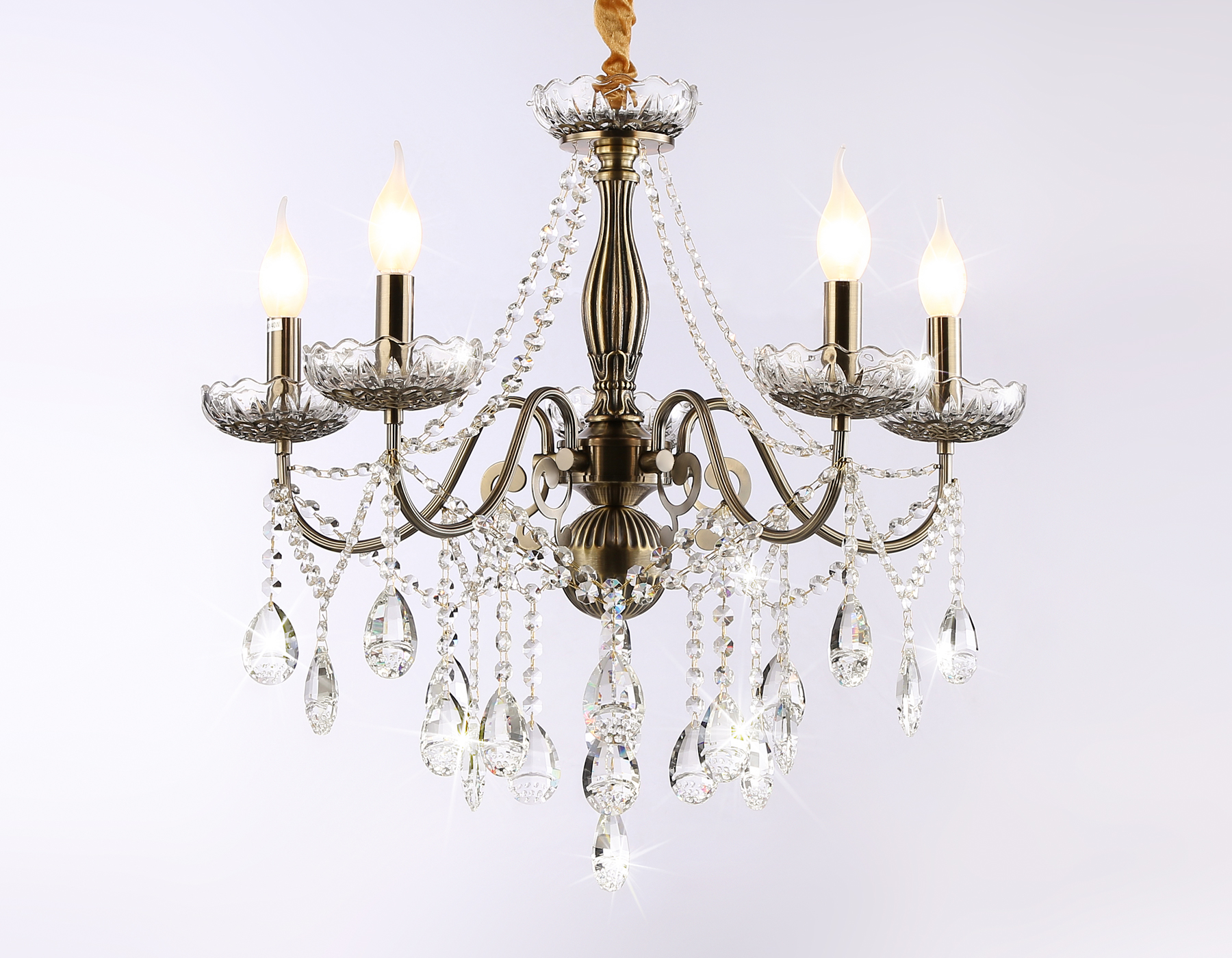 Подвесная люстра с хрусталем Ambrella TR4949/5 SB/CL бронза/прозрачный E14/5 max 40W D620*585