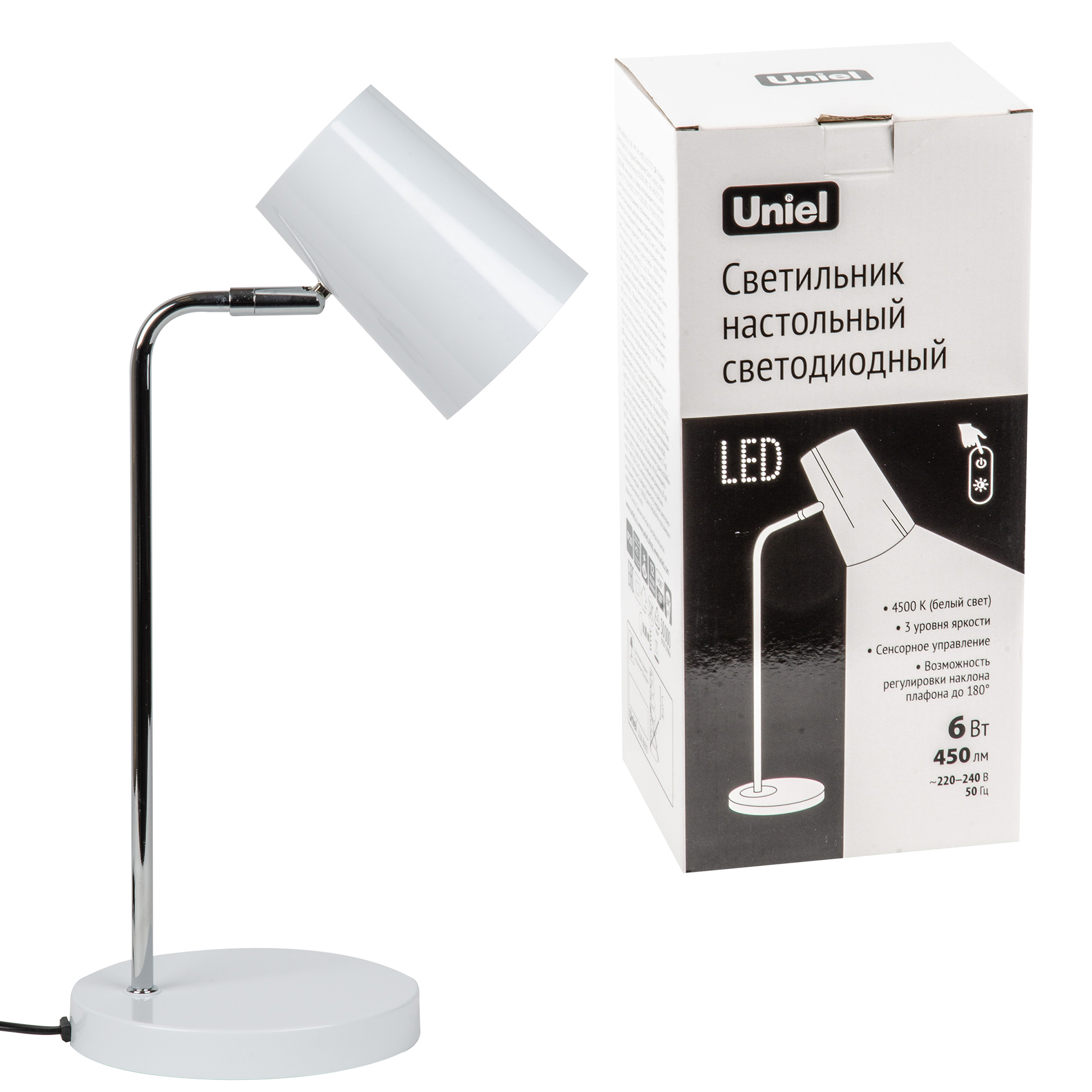 Светильник настольный UNIEL ULM-B600 6W-4500K-DIM WHITE 6W Сенсорный выкл. Диммер