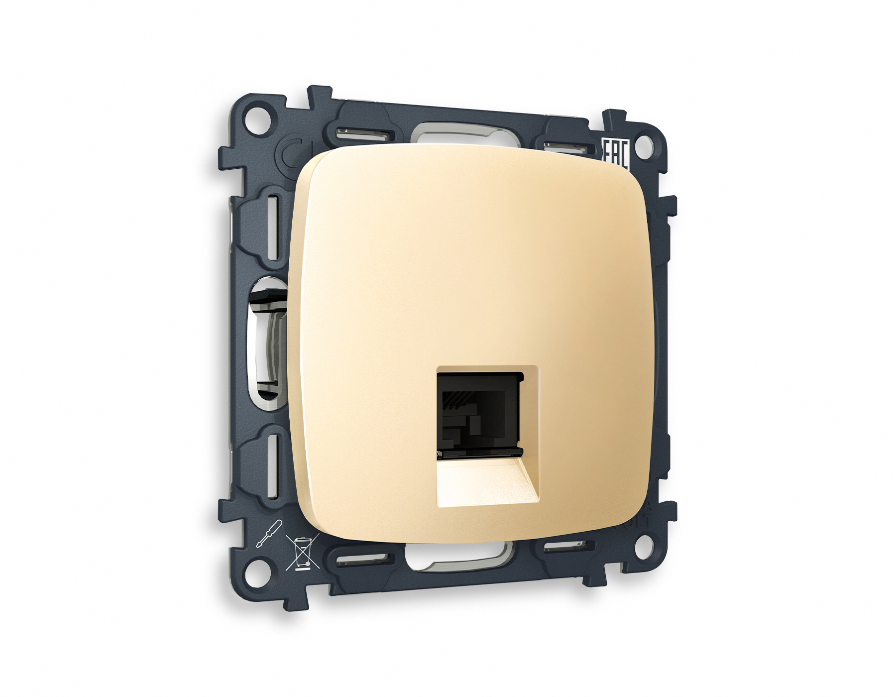 MO612010 Комплект механизма компьютер розетки OMEGA Шампань RJ-45(8P8C) шторк QUANT(OP6120,VM188)