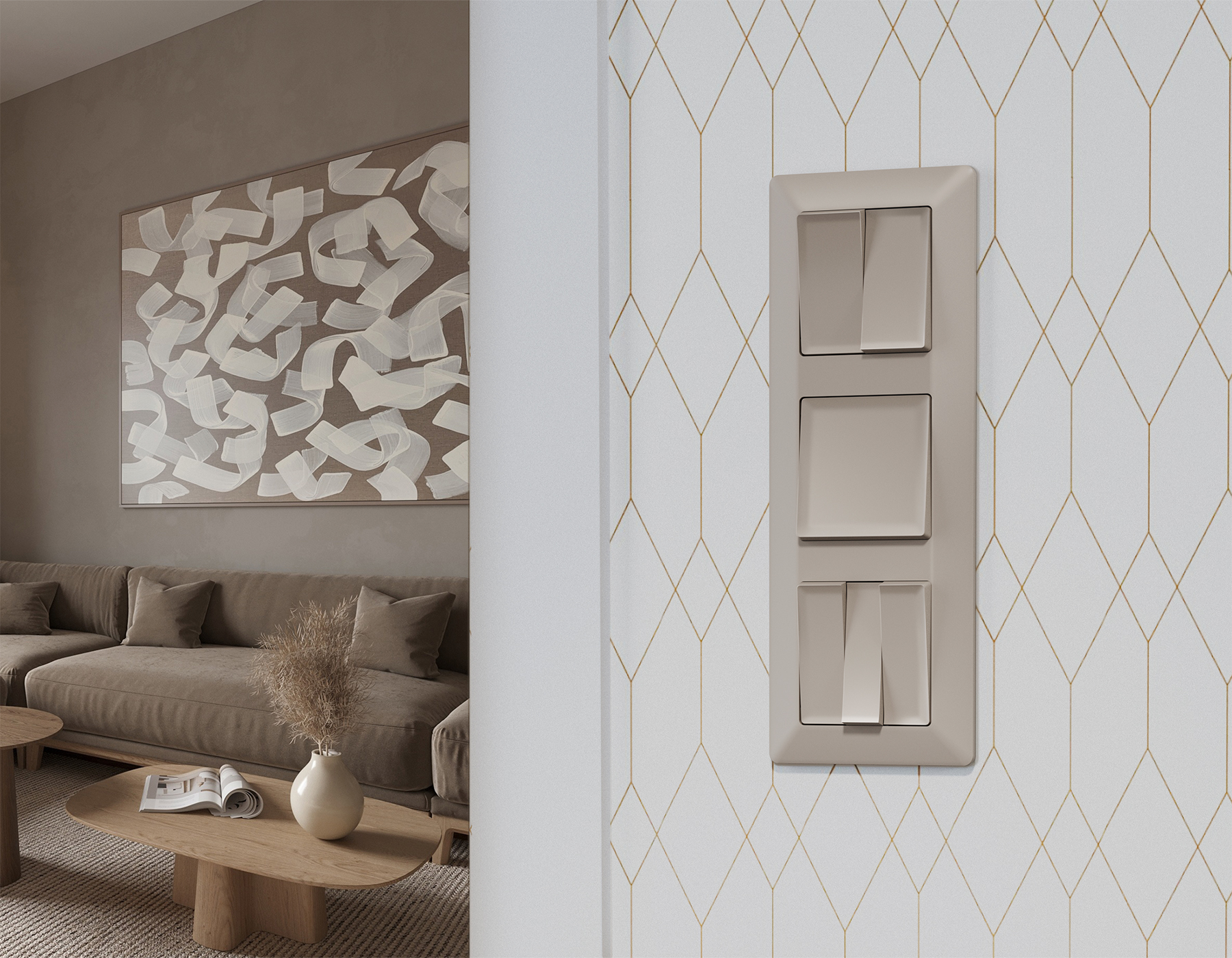 MA365010 Комплект механизма 3-кл выключателя ALFA Серо-бежевый матовый QUANT (AP3650, VM133)