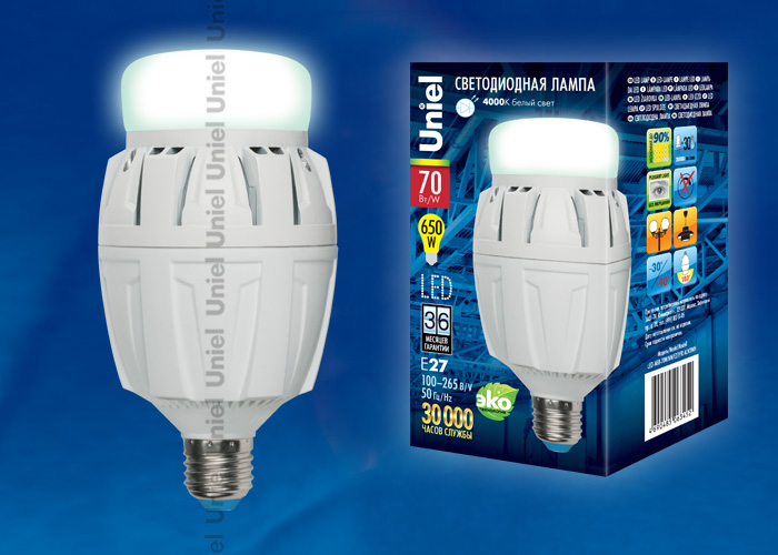 Лампа светодиодная UNIEL LED-M88-70W/NW/E27/FR ALV01WH картон матовая, алюминий, 4000К