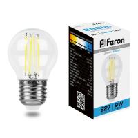 Лампа светодиодная FERON LB-509 9W 230V E27 6400K филамент G45 прозрачная