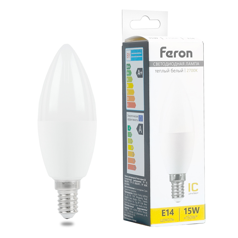 Лампа светодиодная FERON LB-980 15W 230V E14 2700K С37 