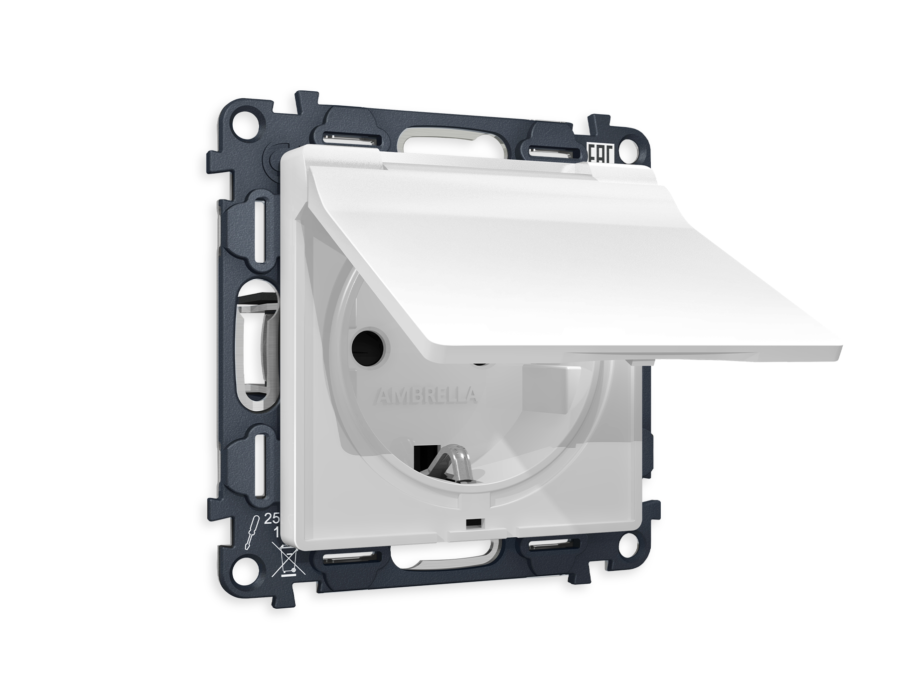 MA128010 Комплект механизма электр розетки ALFA Белый матов с/з шторк/крышк IP44 QUANT(AP1280,VM141)