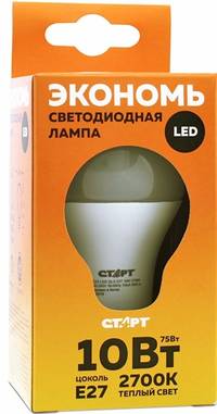 Лампа светодиодная СТАРТ ECO LEDGLS E27 10W 3000K теплый белый (296126)