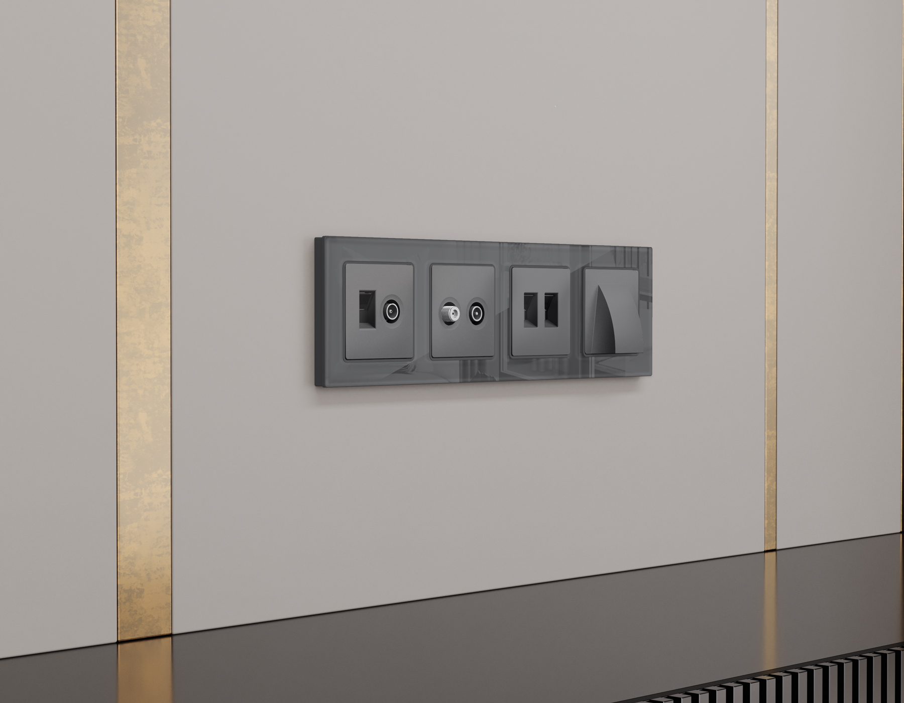 AP6621 Лицевая панель ALFA (Антрацит серый) для компьютерной/телефонной двойной розетки RJ-45/RJ-11 