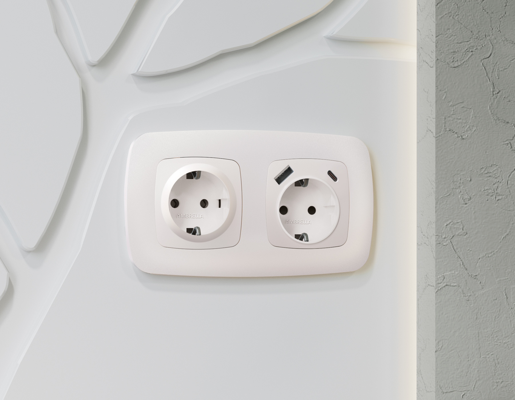 OP2100 Лицевая панель OMEGA (Жемчуг) для электрической розетки с/з со шторками 2USB тип A+C QUANT