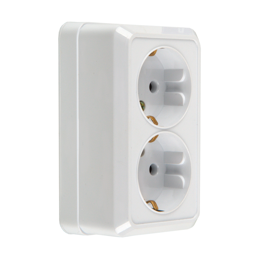 Розетка 2-местная с/з IP20 16А 250В, серия Альфа (керамика) белая (1/200)