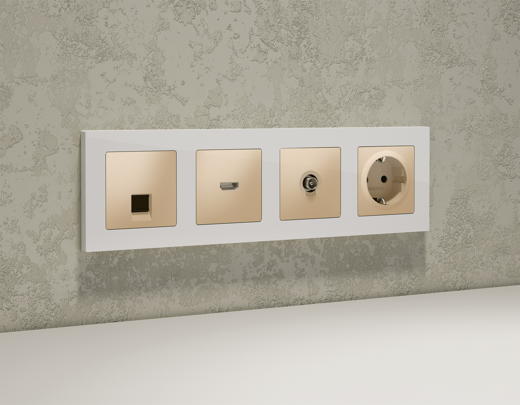 MA612010 Комплект механизма компьютер розетки ALFA Шампань RJ-45(8P8C) с шторкой QUANT(AP6120,VM188)