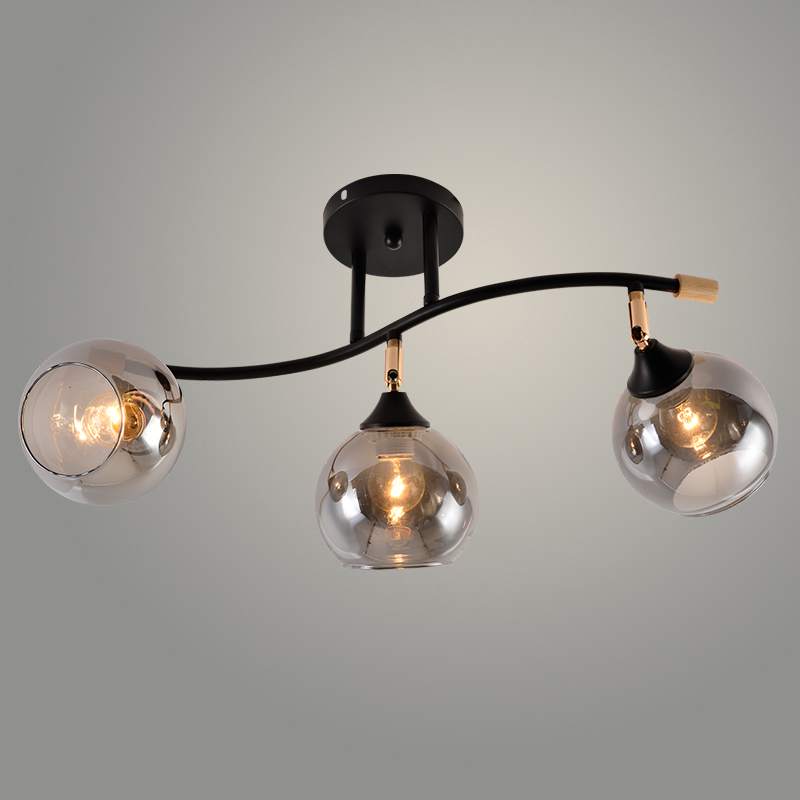 Люстра XA1588B/3 BK+FGD+WOOD черный/золото/дерево 3х60W E27 d640 h280, HN24