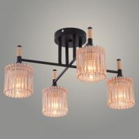 Люстра XA1689B/4 BK+WOOD черный 4х60W E27 d475 h255, HN25