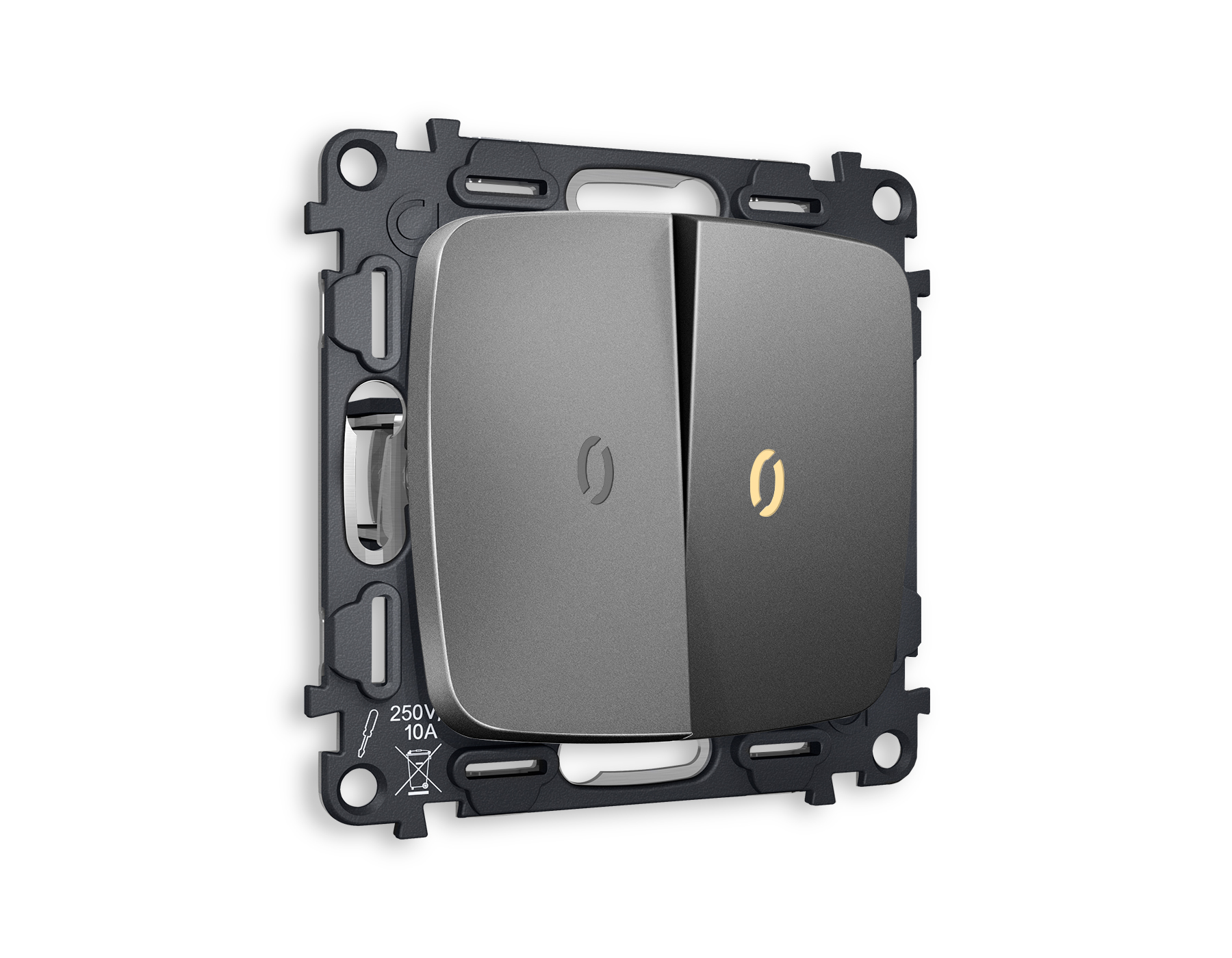 MO654030 Комплект механизма 2-кл прох.выкл подсв 3200K OMEGA Антрацит серый QUANT(OP6540,VM120,G22Y)