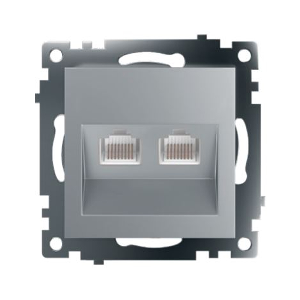 Розетка компьютерная 2-местная RJ-45 (механизм), серия Катрин, GLS00-7109-03, серебро