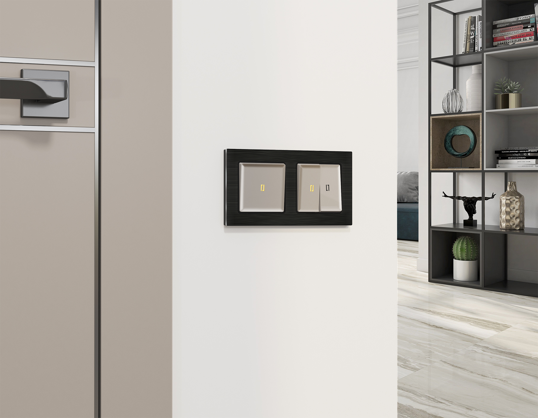 MA362010 Комплект механизма 1-кл выкл с подсв 3200K ALFA Серо-бежев матовый QUANT(AP3620,VM101,G11Y)