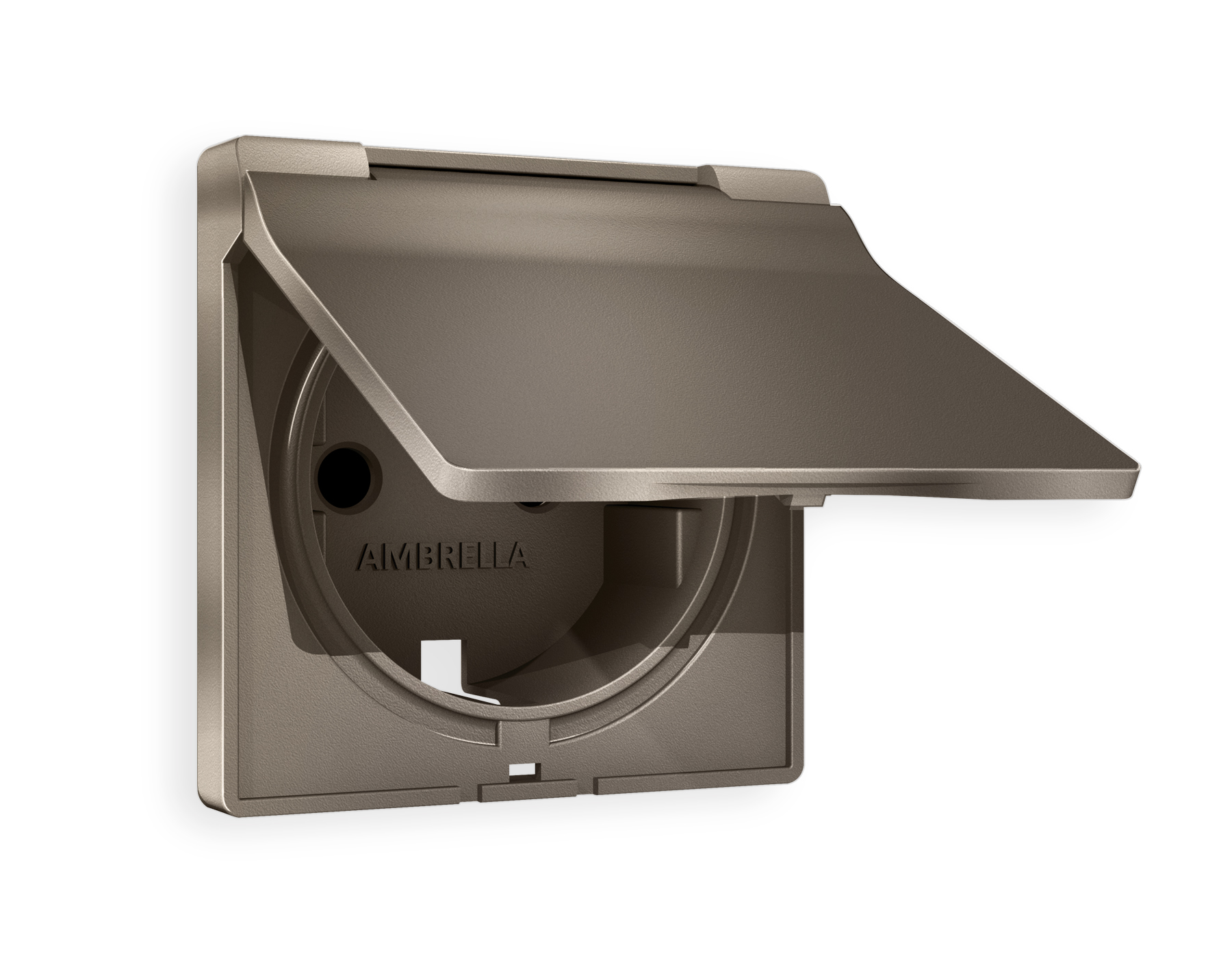 AP6380 Лицевая панель ALFA (Темная бронза матовый) для электр розетки с/з со шторк/крышк IP44 QUANT