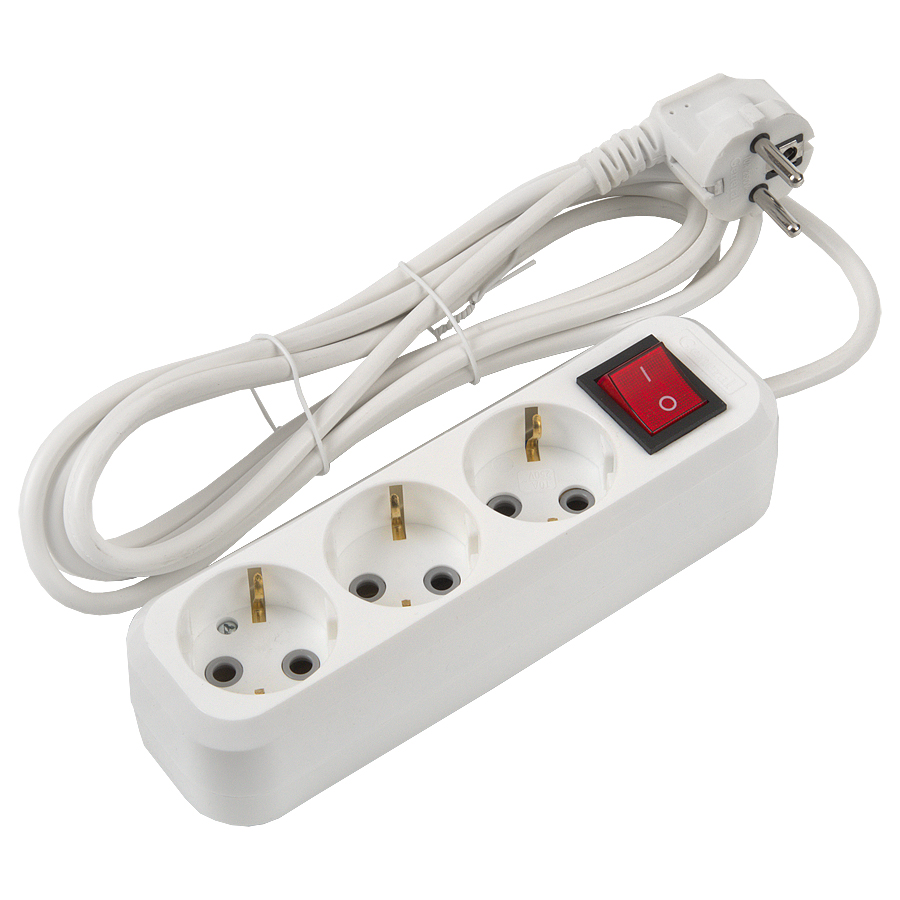 Удлинитель бытовой General GES-16-3x100-3-1,5m-S, 16А, 3х1 мм2, 3 мест, 1,5 метра, с заземлением, с 