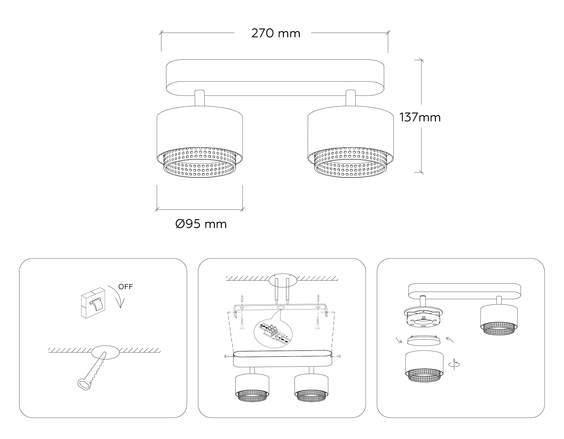 Спот накладной поворотный AMBRELLA TN71285/2 WH/BK белый/черный GX53/2 max 12W 270*95*137 