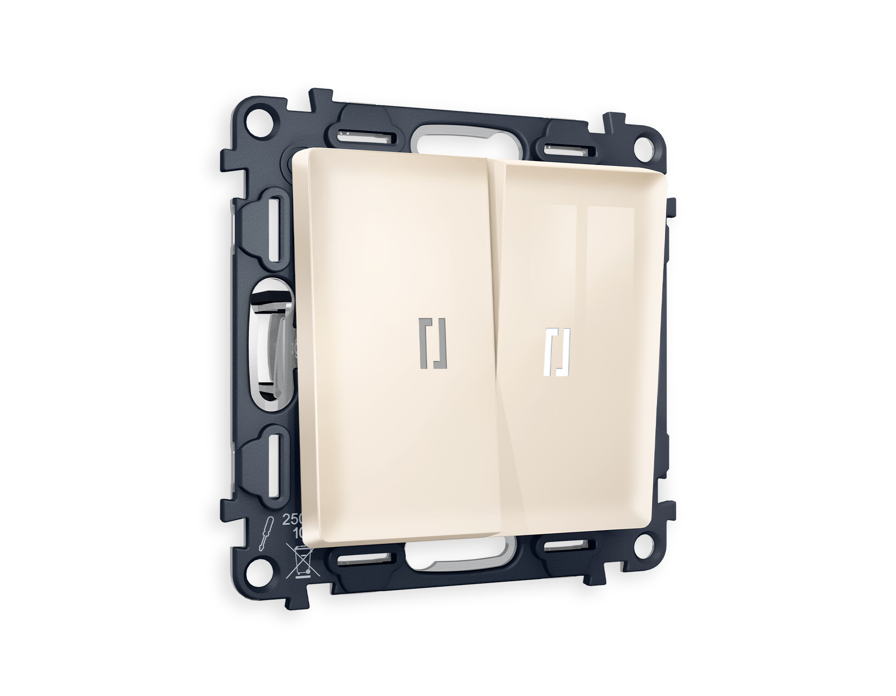 MA304035 Комплект механизма 2-кл прох.выкл с подсв 5600K ALFA Бежев глянец QUANT (AP3040,VM120,G25W)