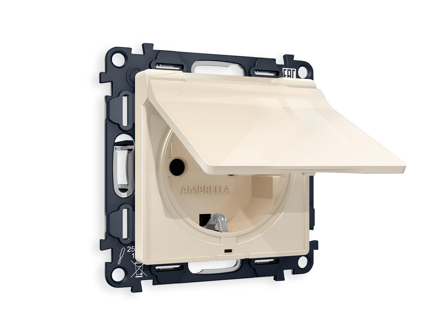 MA308010 Комплект механизма электр розетки ALFA Бежев глянец с/з шторк/крыш IP44 QUANT(AP3080,VM141)