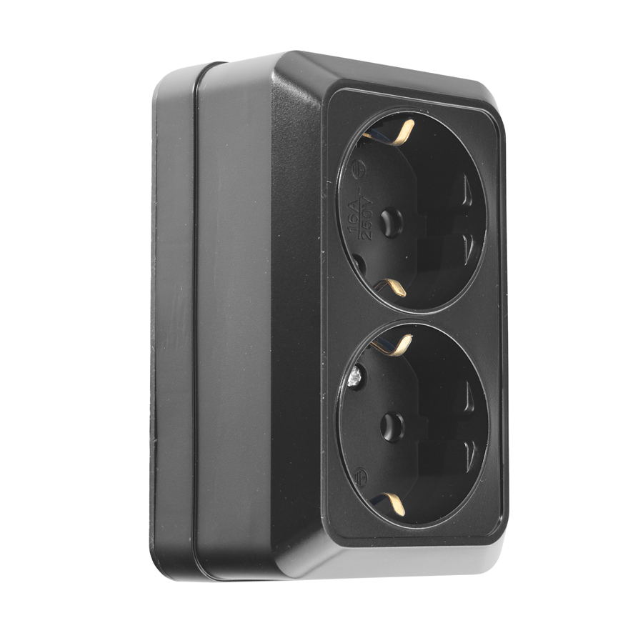 Розетка двойная 2П+3 открытой установки IP20 16А 250В (керамика) черная "Альфа" General