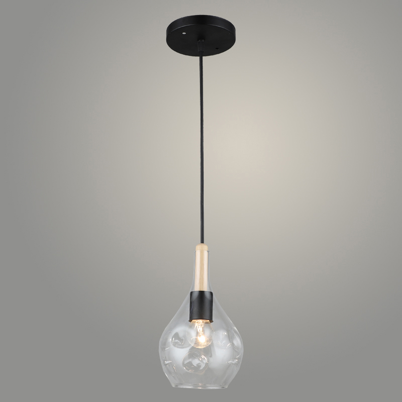 Подвес N5360/1HQ BK+WOOD черный 1х40W E27 d130 h800, QH22