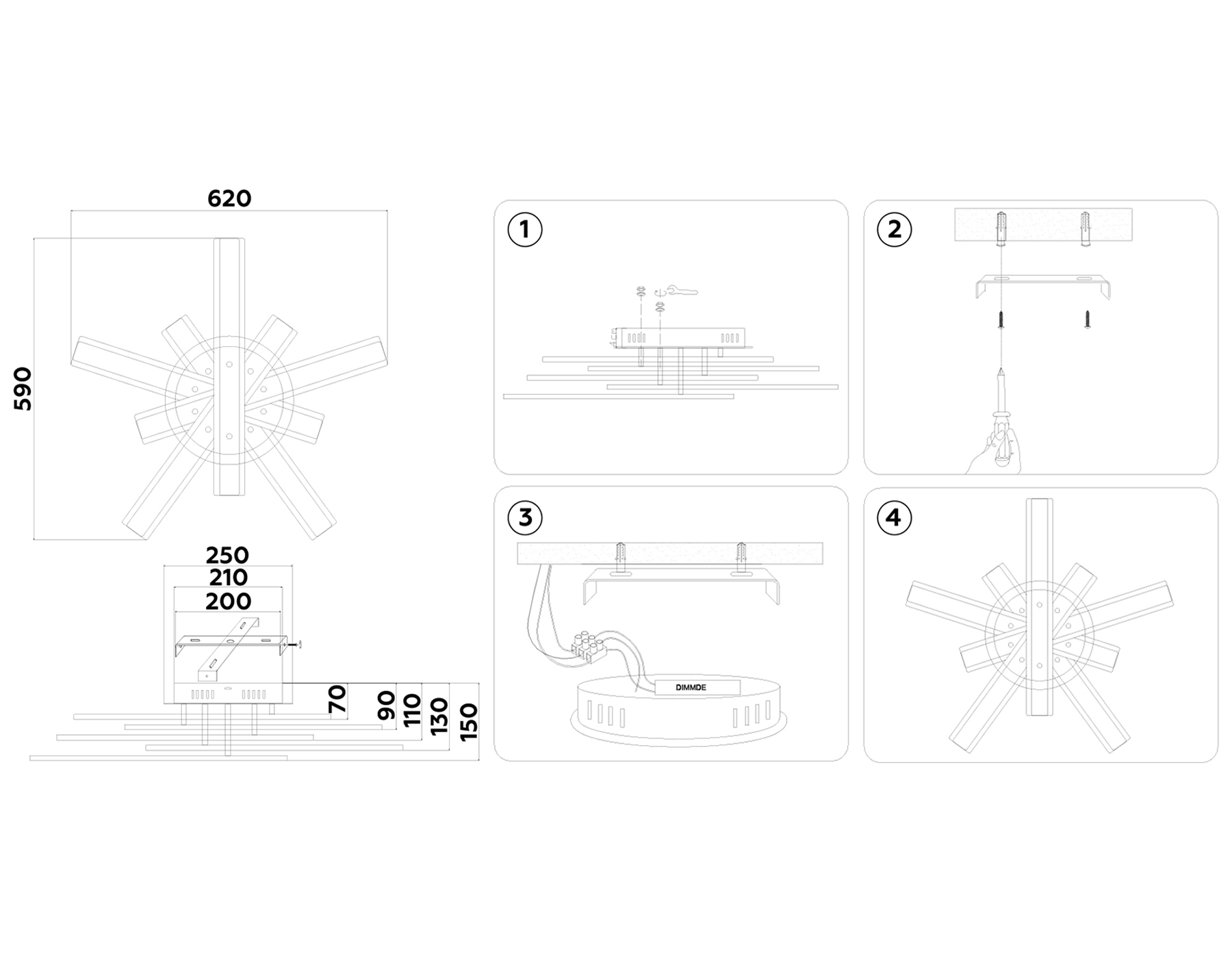 Светильник Ambrella FA8903 WH/CH белый/хром 132W 3000K-6400K 620*590*150 (ПДУ РАДИО 2.4G)