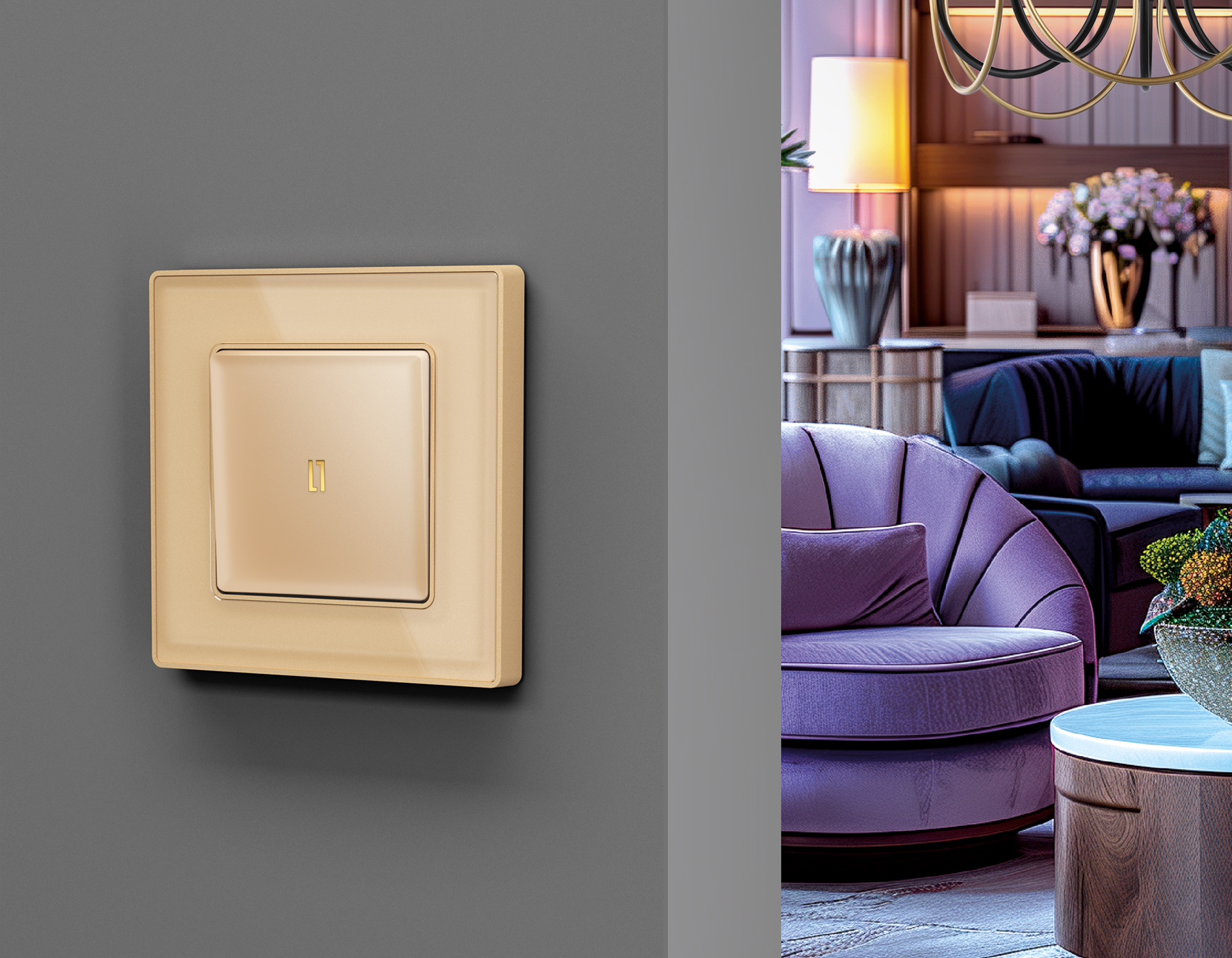 AP6020 Лицевая панель ALFA (Шампань) для 1-кл выключателей с подсветкой QUANT