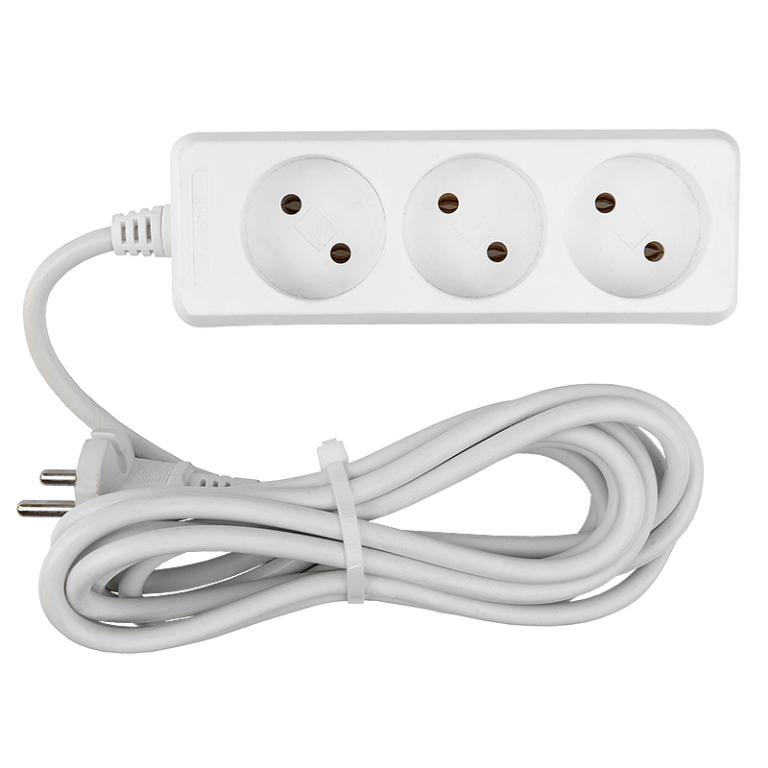 Удлинитель бытовой GES-10-2x075-3-3m 10А, 2х0,75 мм2, 3 места, 3 метра, без заземления, без выключат