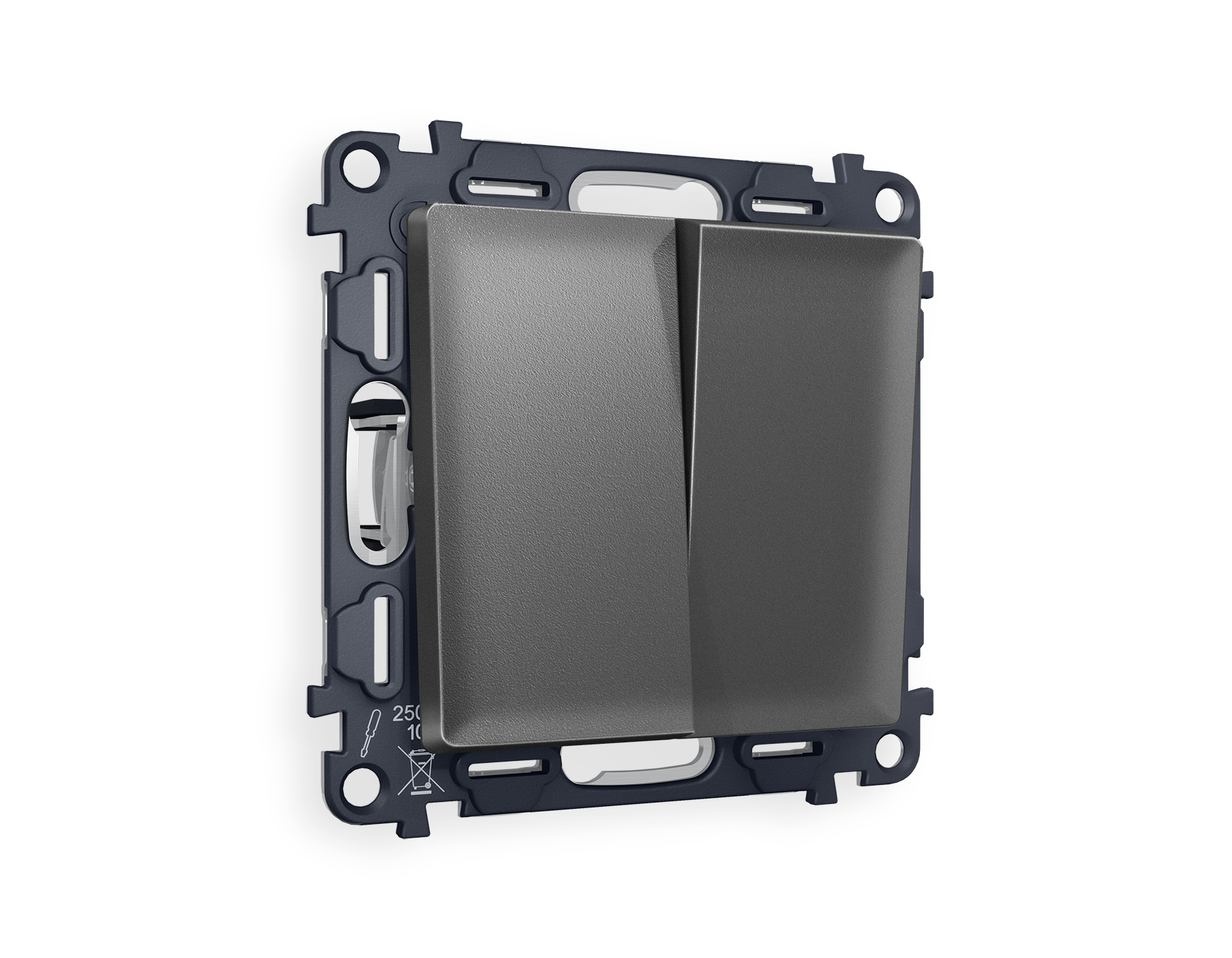 MA653030 Комплект механизма 2-клавишного перекрестного выключателя 10A-250V ALFA Антрацит серый QUAN