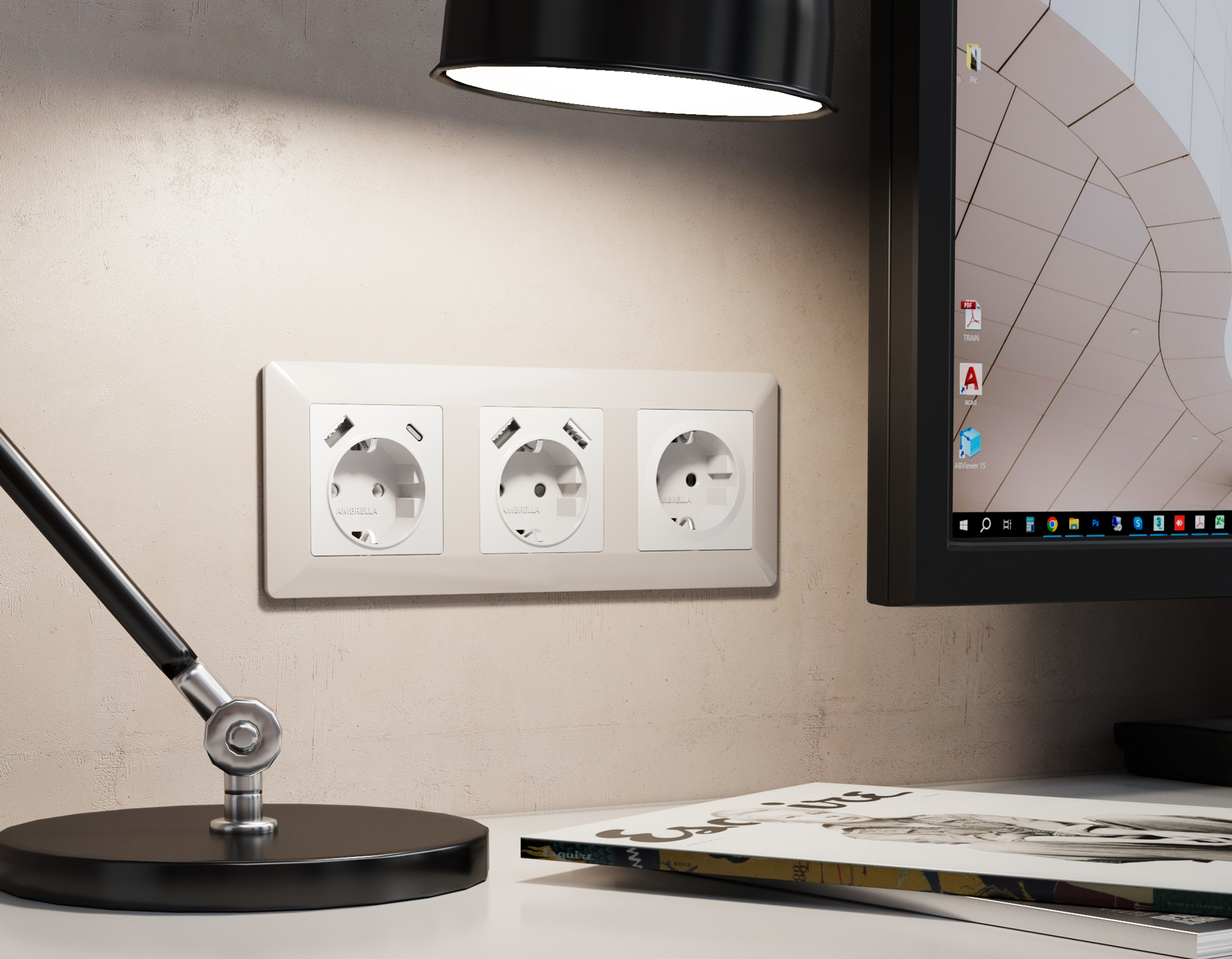 AP1290 Лицевая панель ALFA (Белый матовый) для электрической розетки с/з со шторками 2USB A+A QUANT