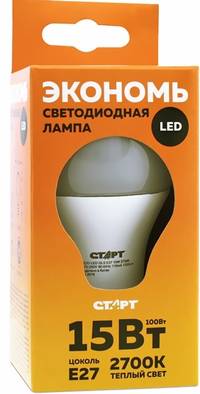 Лампа светодиодная СТАРТ ECO LEDGLS E27 15W 3000K теплый белый (296140)