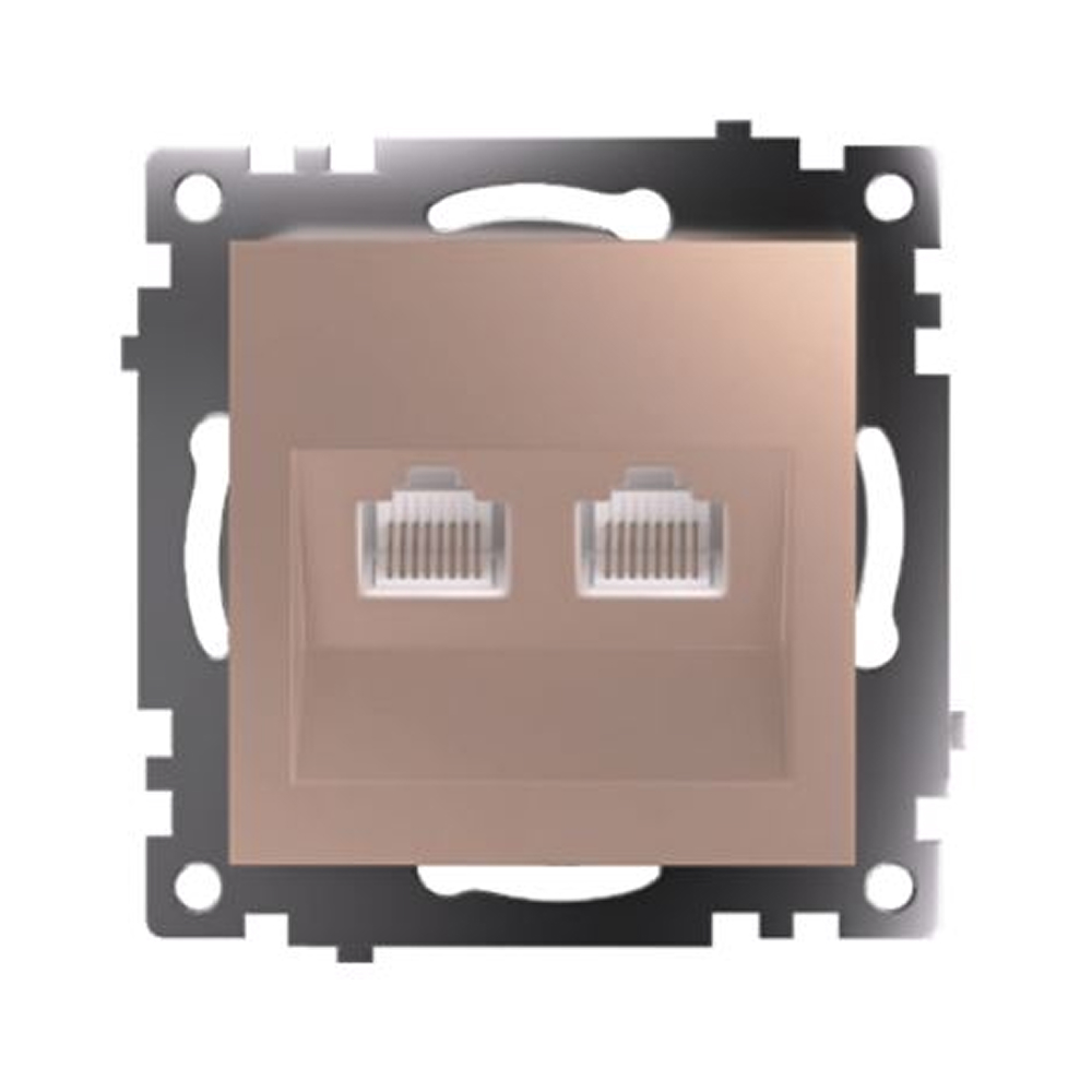 Розетка компьютерная 2-местная RJ-45 (механизм), серия Катрин, GLS00-7109-02, шампань