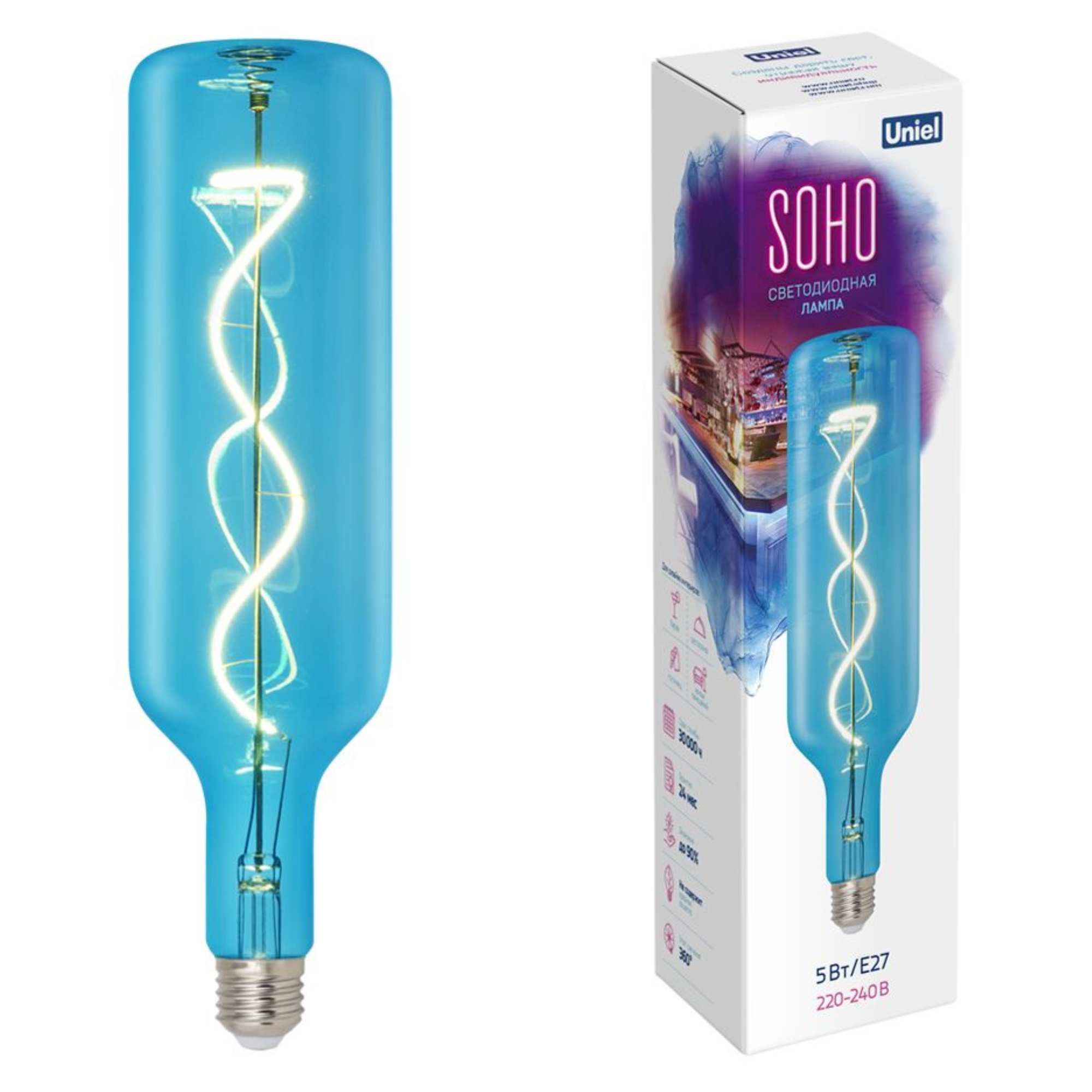 Лампа светодиодная филамент SOHO LED-SF21-5W/SOHO/E27/CW BLUE GLS77BL