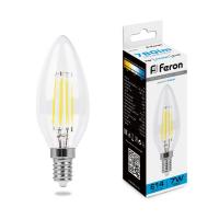 Лампа светодиодная FERON LB-66 7W 230V E14 6400K филамент C35 прозрачная