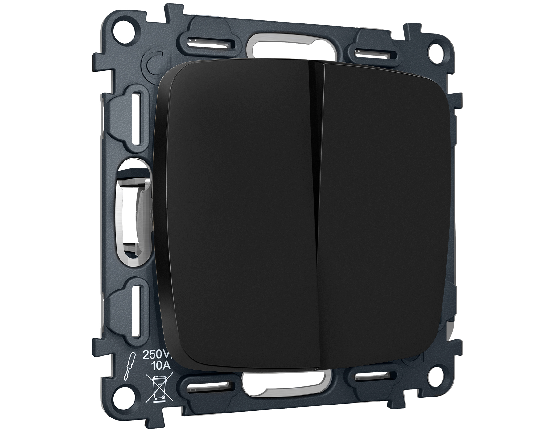 MO803030 Комплект механизма 2-клавишного перекрестного выключателя 10A-250V OMEGA Черный матовый QUA