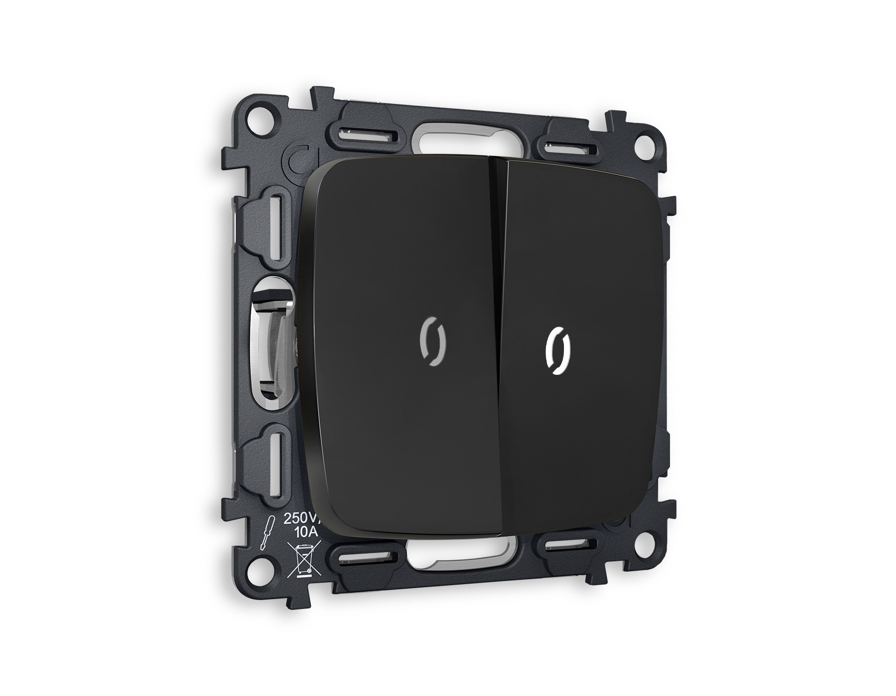 MO804015 Комплект механизма 2-кл выкл с подсв 5600K OMEGA Черный матовый QUANT(OP8040,VM115,G14W)