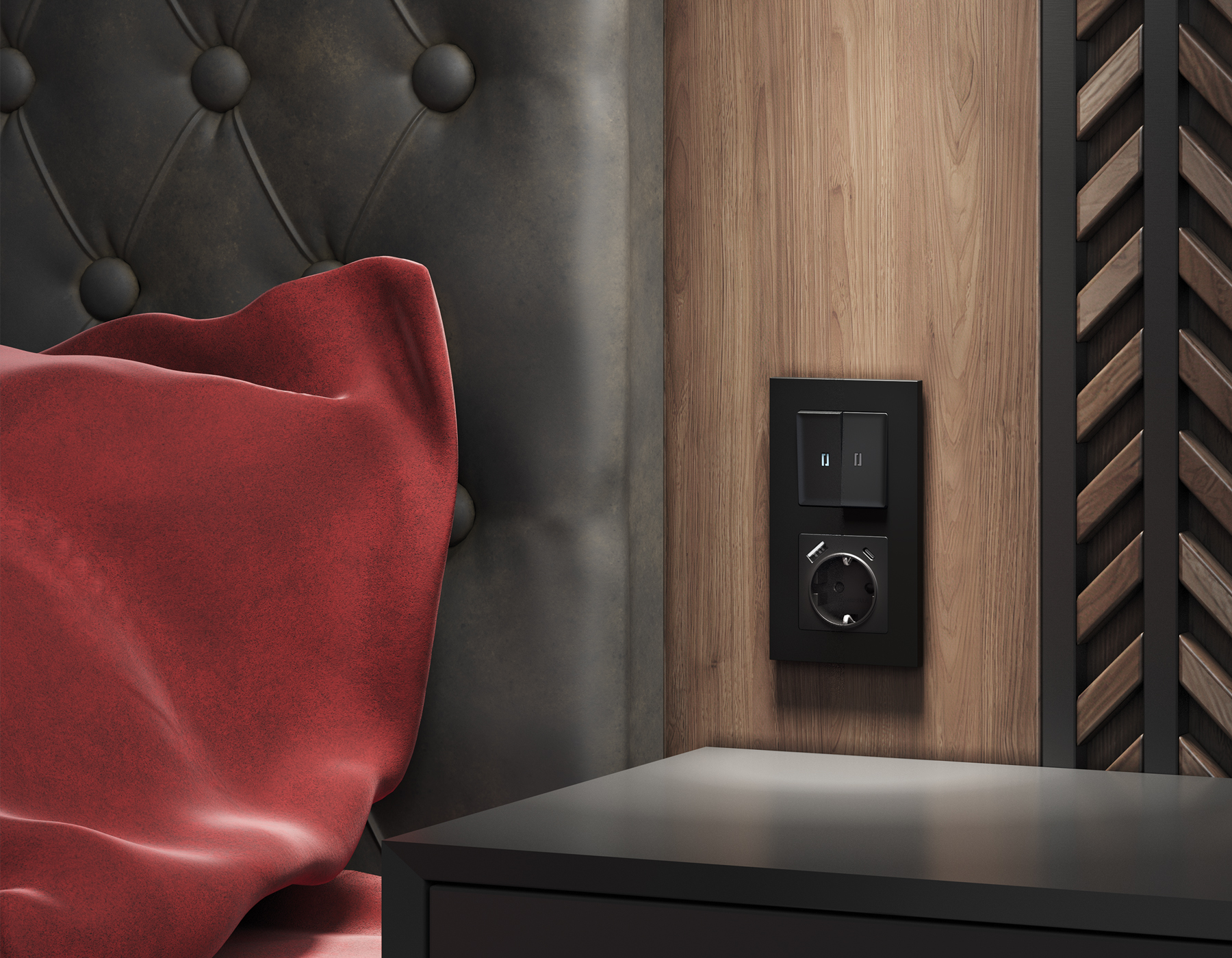 AP8040 Лицевая панель ALFA (Черный матовый) для 2-кл выключателей с подсветкой QUANT