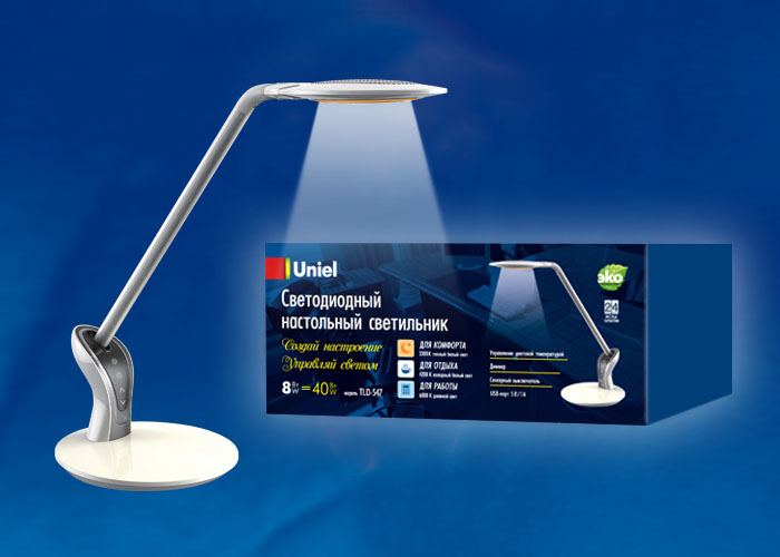 Светильник настольный UNIEL TLD-547 White/LED/400Lm/3300-6000K/Dimmer 8W сенсор,диммер,белый