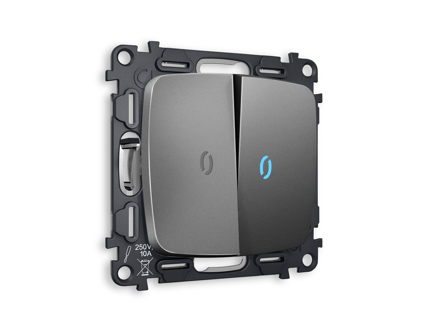 MO654040 Комплект механизма 2-кл прох.выкл подсв 10000K OMEGA Антрацит серы QUANT(OP6540,VM120,G29B)