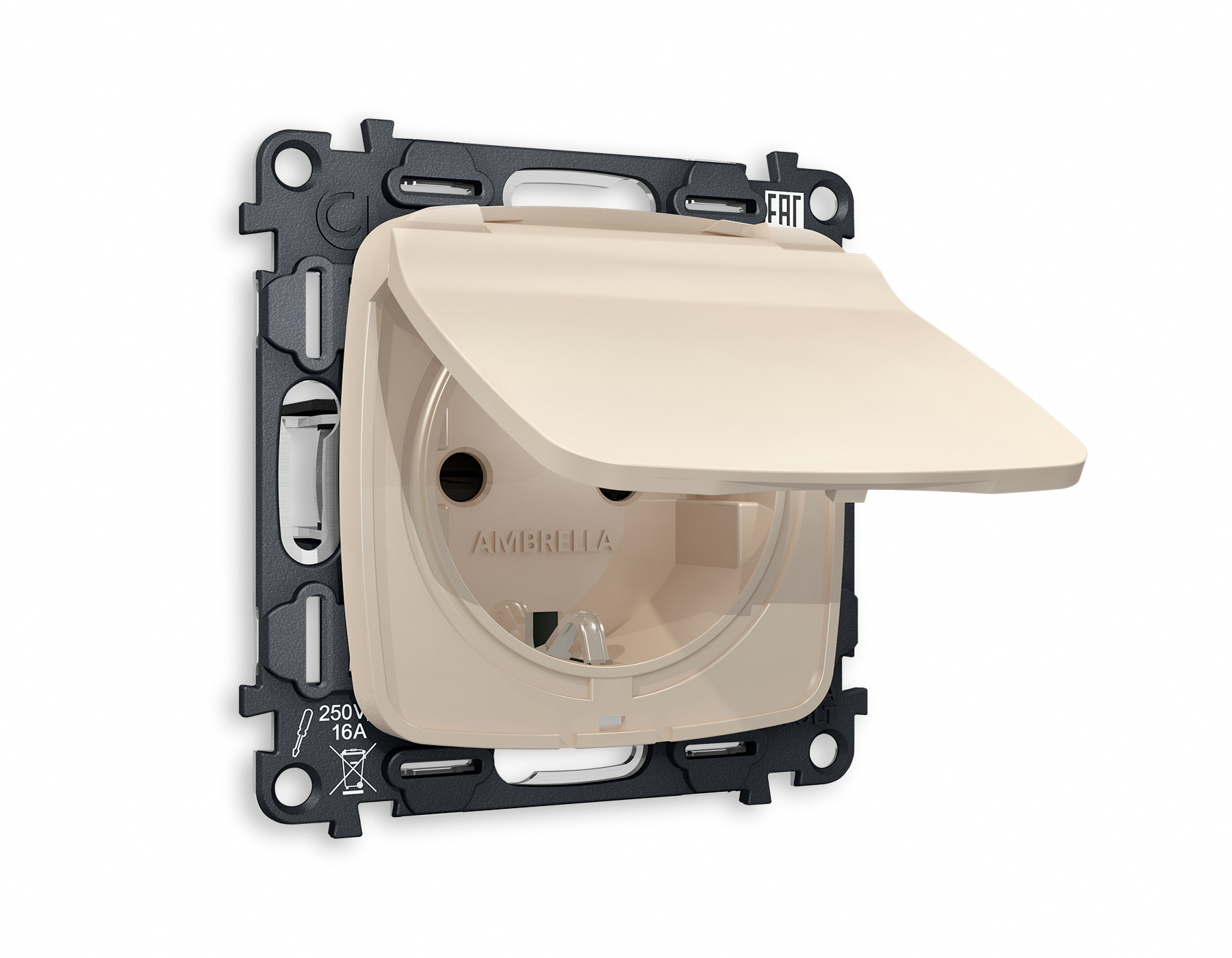 MO328010 Комплект механизма электр розетки OMEGA Бежевый матовый с/з шт/кр IP44 QUANT(OP3280,VM141)