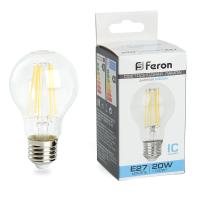 Лампа светодиодная FERON LB-620 (20W) 230V E27 6400K филамент A60 прозрачная
