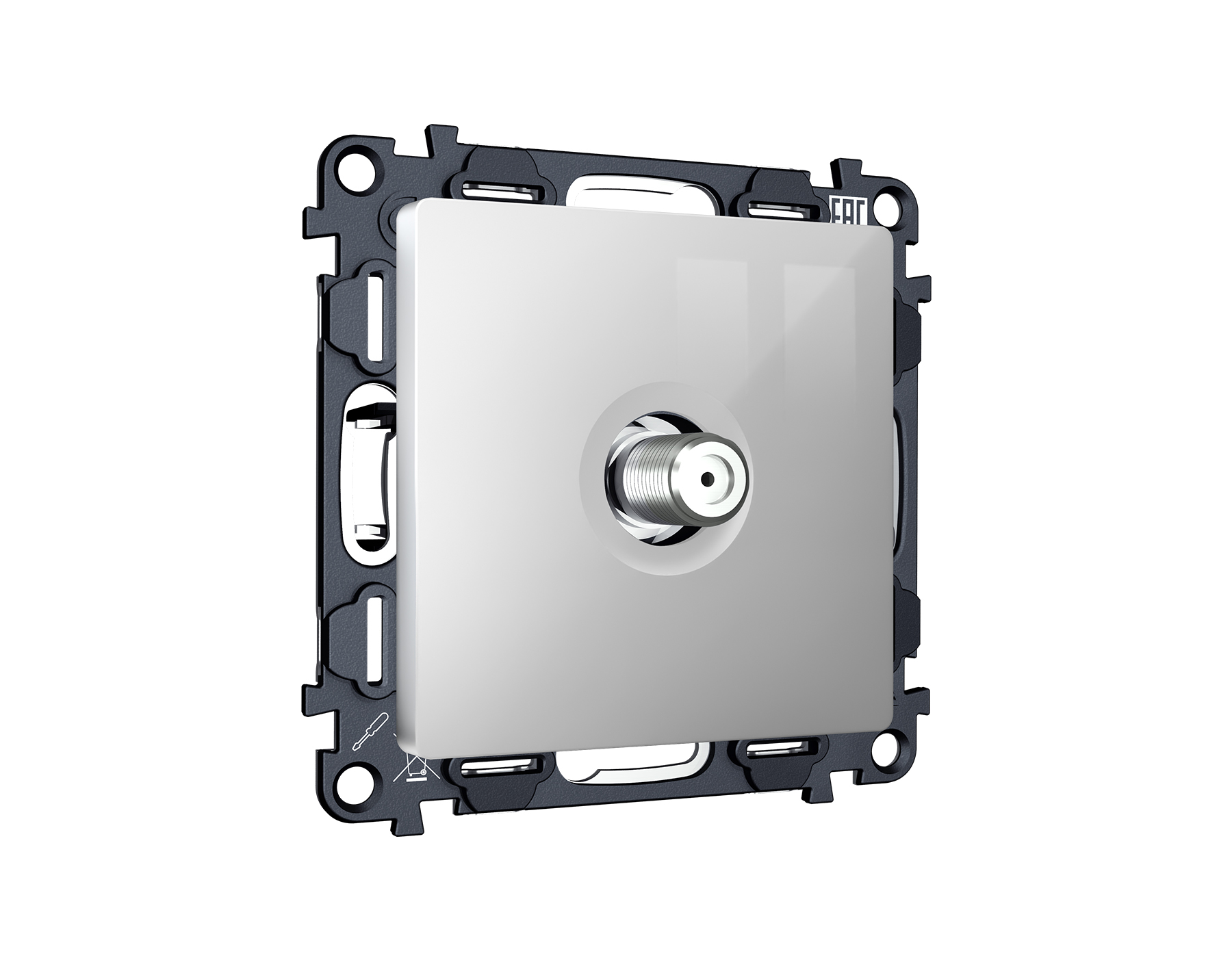 MA413050 Комплект механизма TV розетки SAT 5-2400MHz 3.5dB ALFA Серебро глянец QUANT (AP4130, VM215)