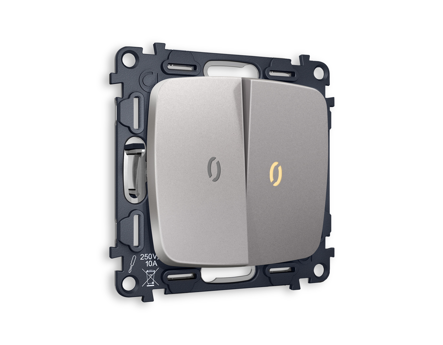 MO504010 Комплект механизма 2-кл выкл с подсветкой 3200K OMEGA Сталь матовый QUANT (OP5040,G11Y)