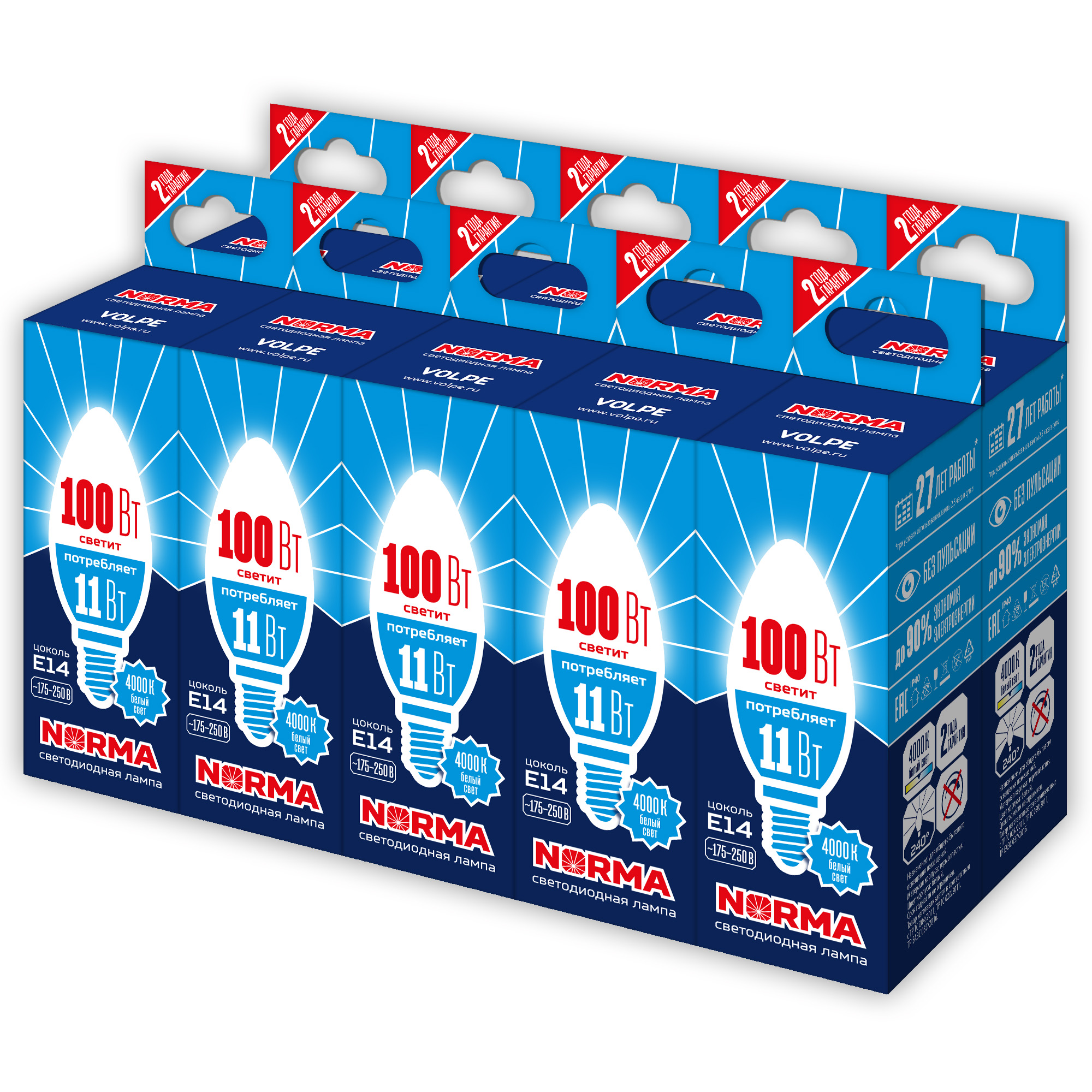 Лампа светодиодная UNIEL LED-C37-11W/NW/E14/FR/NR Набор из 10штук
