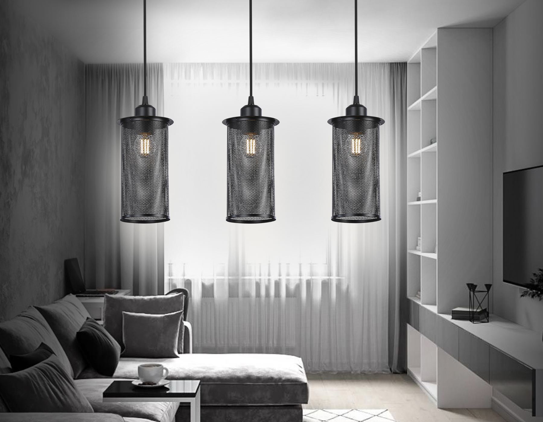 Светильник подвесной в стиле лофт Ambrella TR8164/3 BK черный E27*3 max 40W 580*102*1060