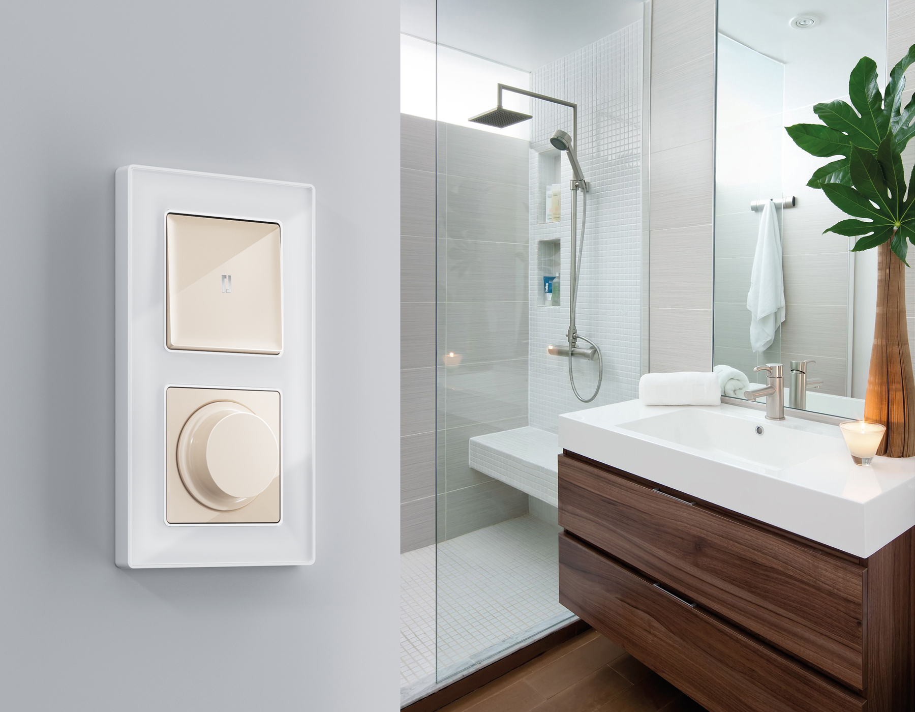 MA302010 Комплект механизма 1-кл выкл с подсвет 3200K ALFA Бежевый глянец QUANT (AP3020,VM101,G11Y)