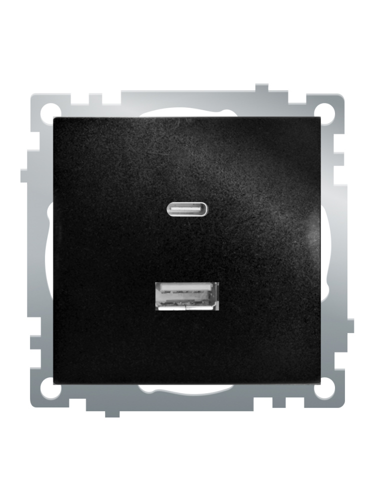 Розетка 2-местная USB + type C (механизм), 250В, 3А, серия Катрин, GLS10-7116-05, черный