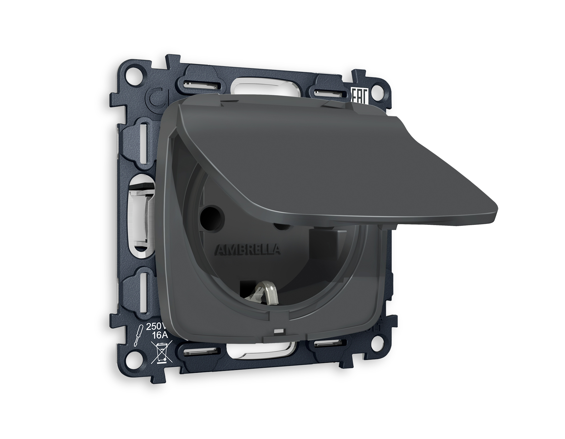 MO908010 Комплект механизма электр розетки OMEGA Графит мягкое касание с/з  IP44 QUANT(OP9080,VM141)