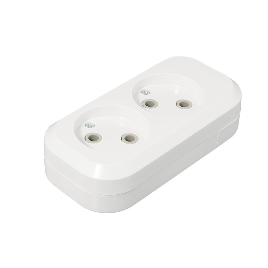 Розеточная колодка GSB-10-2-IP20 Classic, 10А, 2 места, без заземления, без выключателя, IP20 Genera