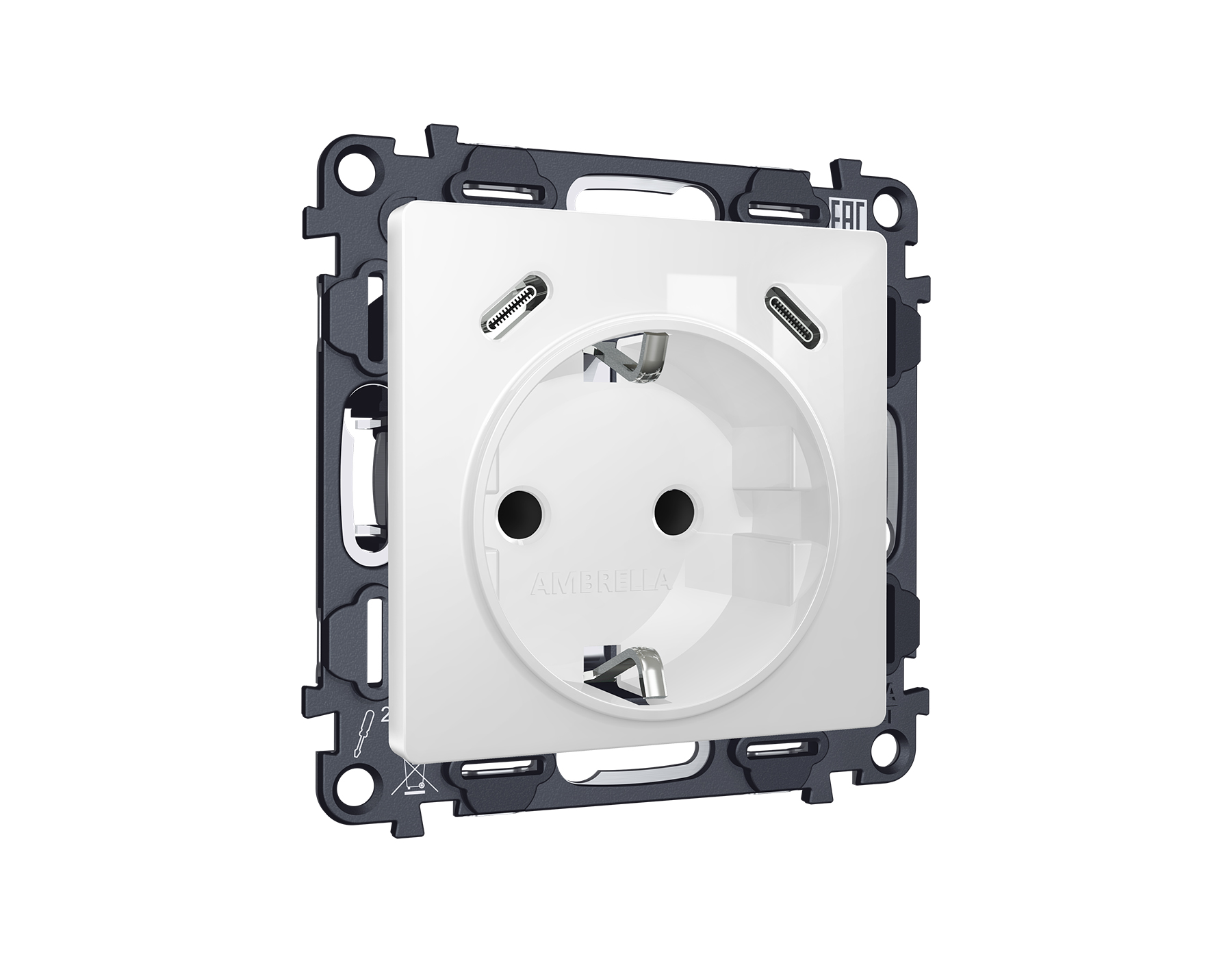 MA110510 Комплект механизма электрической розетки 2USB С+C 20W с/з на винтовых зажимах 16A-250V ALFA